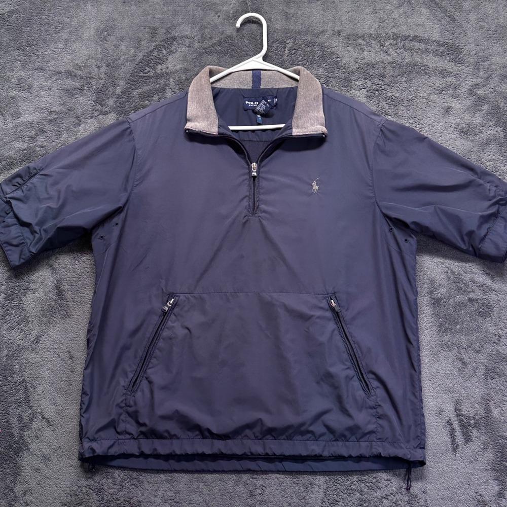 Polo Golf Ralph Lauren Windbreaker Quarter Zip Mens M Navy Blue Short Sleeve